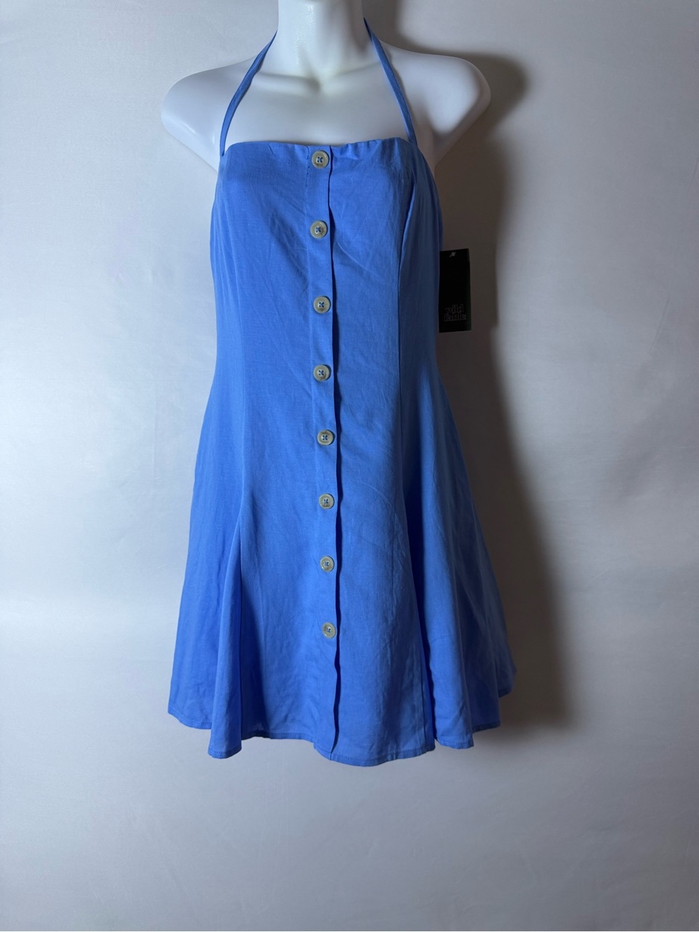 wild fable Cornflower Blue Halter Button-Front Skater Skirt